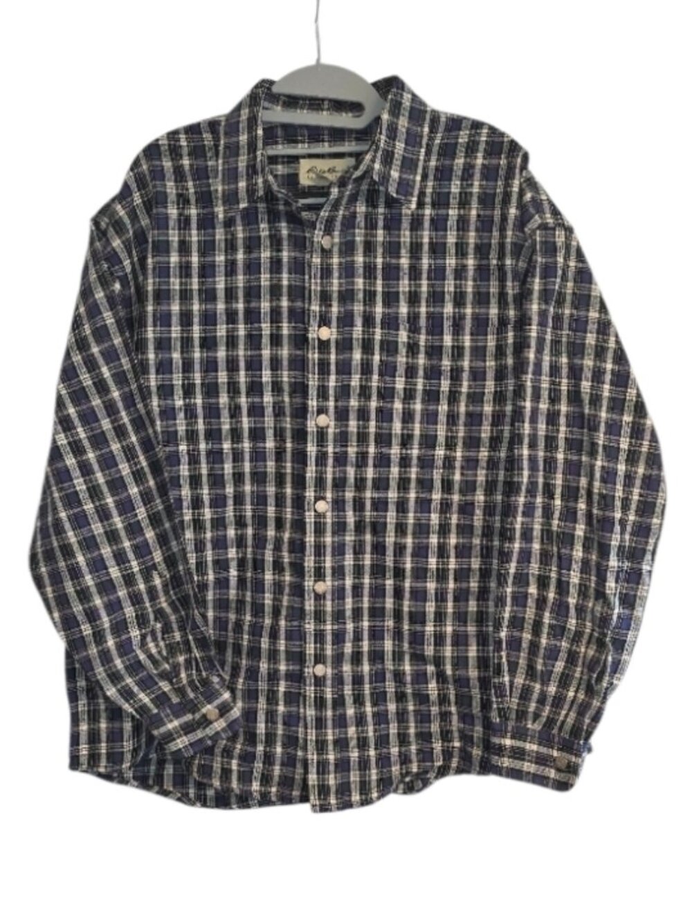J. Crew Men's Button-Up Shirt Blue White Plaid Long Sleeve Linen Spread Collar L